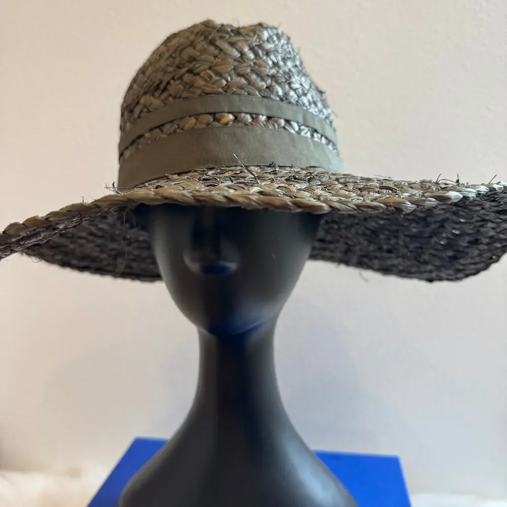 Olive Green Chunky Woven Boho Straw Wide Brim Sun Hat-Adjustable